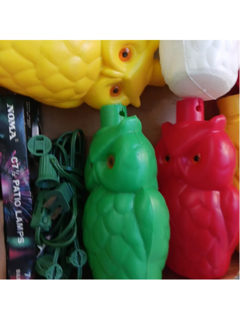 Vintage NOMA 7 Blow Mold Plastic OWL Patio Party Lites Tiki Light String NOS
